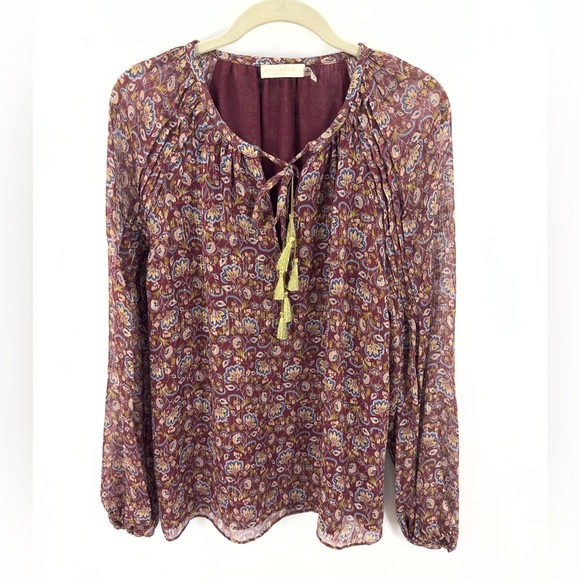 Ramy Brook Adira Silk Blouse Top Womens Size M Boho Peasant Metallic Floral - Picture 1 of 11